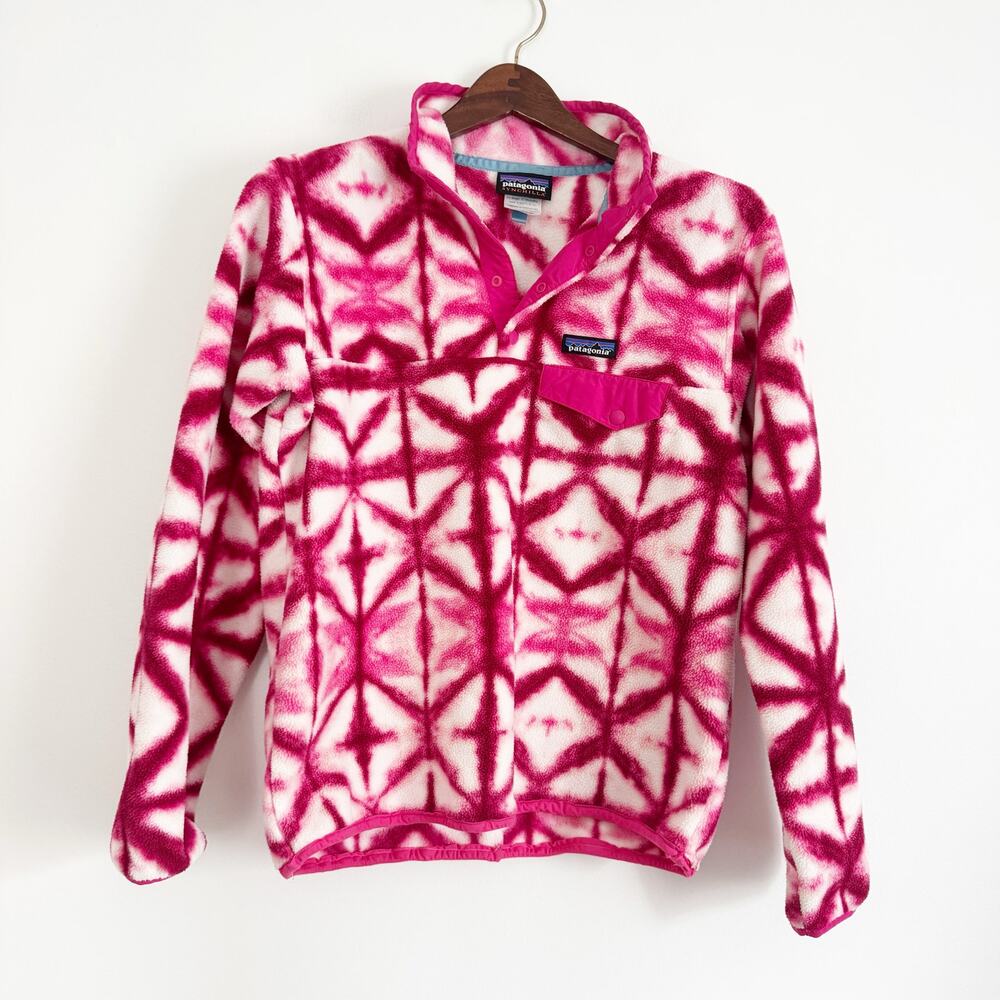 PATAGONIA Snap T Synchilla Pullover Pink Diamond Shibori Tie Dye Small S - Picture 2 of 8